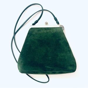 ETRA Vintage Green Suede Shoulder Bag Kiss Snap Closure